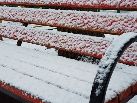 Bench, Park, Dusted, Snow, Winter