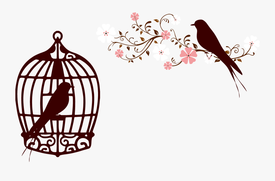 Floral Birds Silhouette No - Caged Bird And Free Bird , Free Transparent Clipart - ClipartKey